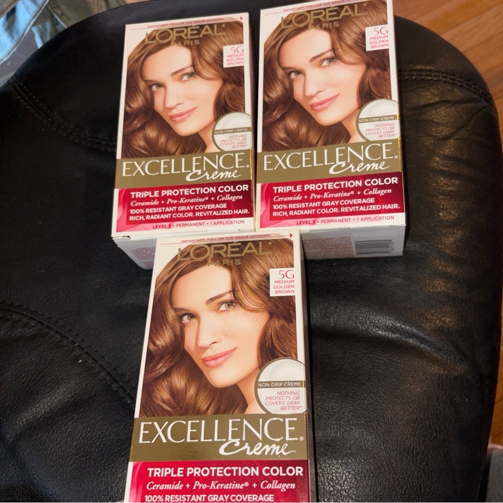 L'Oreal Excellence Creme Hair Color 5G Medium Golden Brown bundle of 3